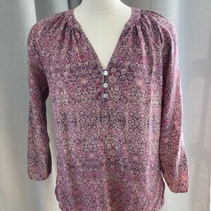 MAX Studio 100% Silk 3/4 sleeve Peasant Style Top